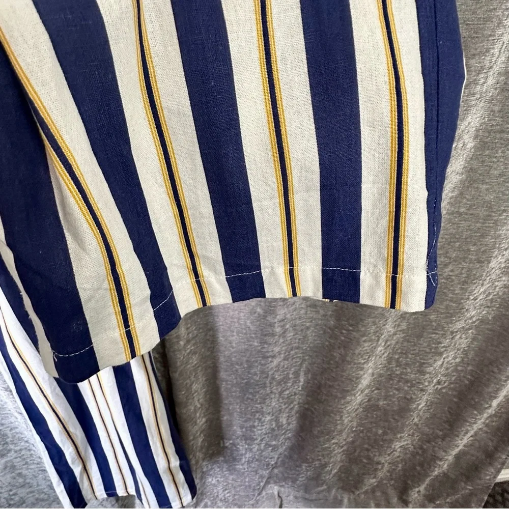E & M White Blue and Mustard Striped Belted Overall Jumpsuit Women's Size L - Picture 14 of 14